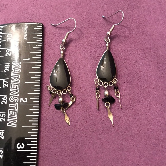 Sterling Silver Earrings w/ Black Onyx Stone - Picture 3 of 3